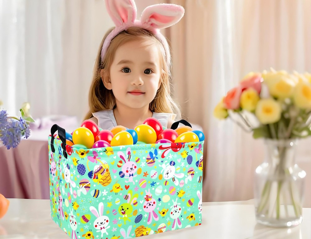 MYFLOCY Large Rectangular Easter Baskets Empty Waterproof Boy Toy Box Foldabl...