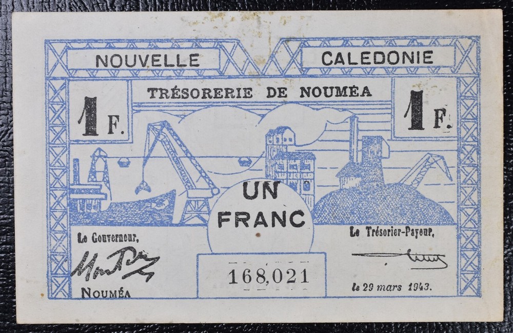 1943 New Caledonia 1 Franc Banknote