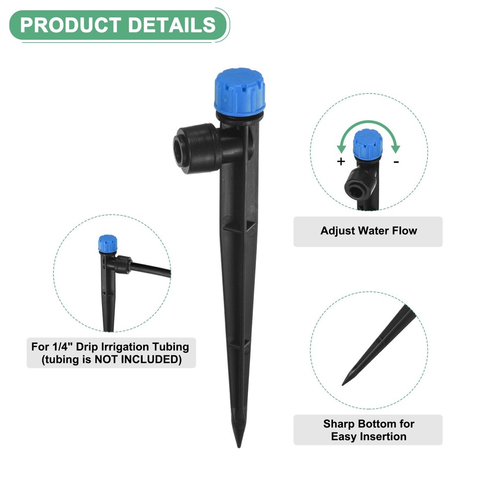 25-Pack Drip Irrigation Emitters, Adjustable 360 Degree 8 Holes, Blue