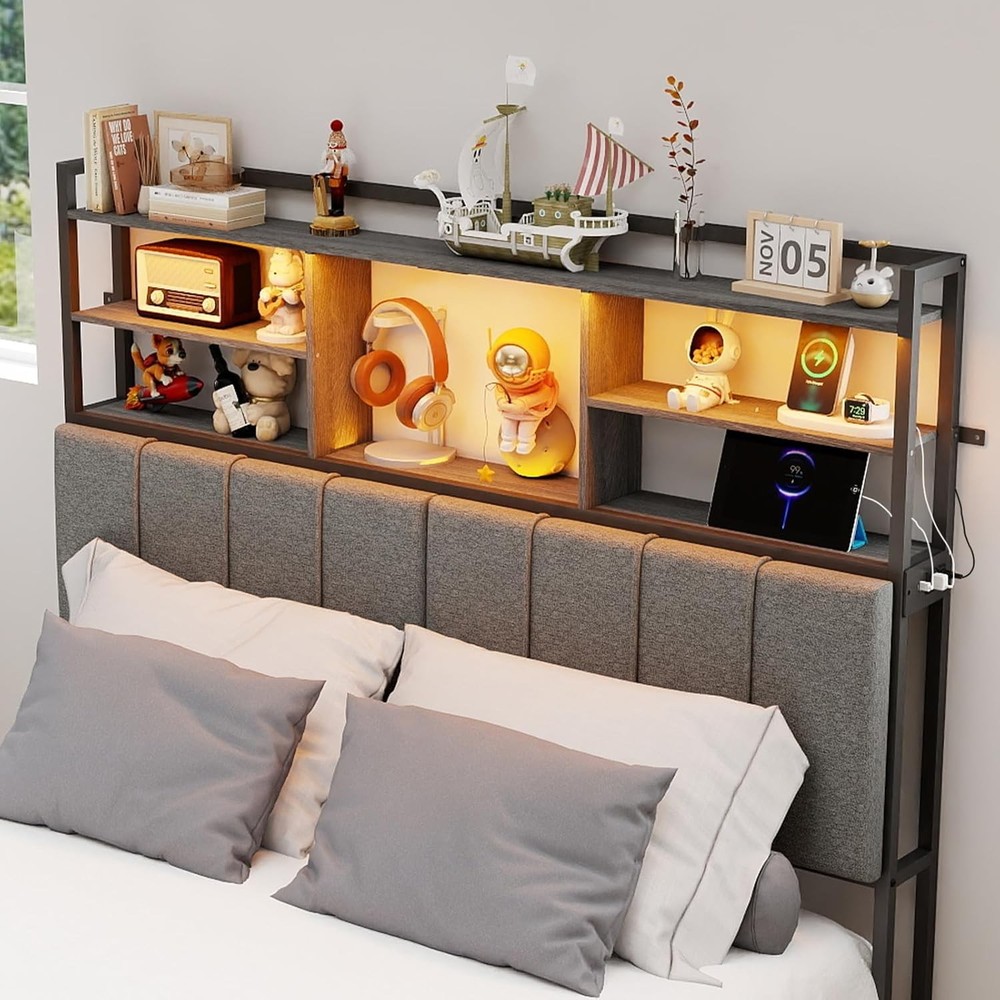 Headboard for Full Size Bed with Storage, Sturdy Bookcase Headboards with Outlet