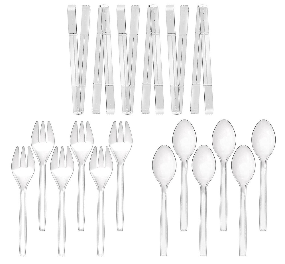 Plastic Serving Utensils, 9" Clear Disposable Utensils 18 Pack, 6 Serving Ton...