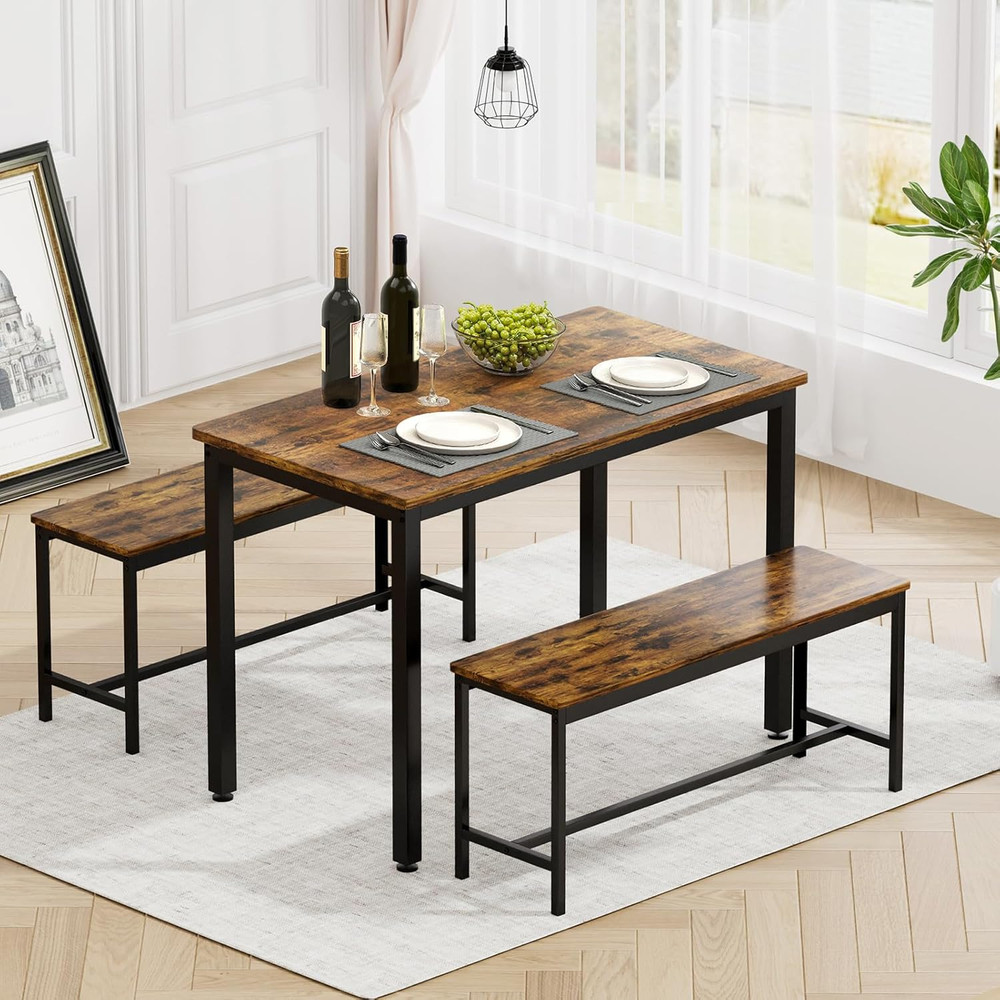 43" Dining Table Set for 4, Modern Space Saving Kitchen Breakfast Table with Ben