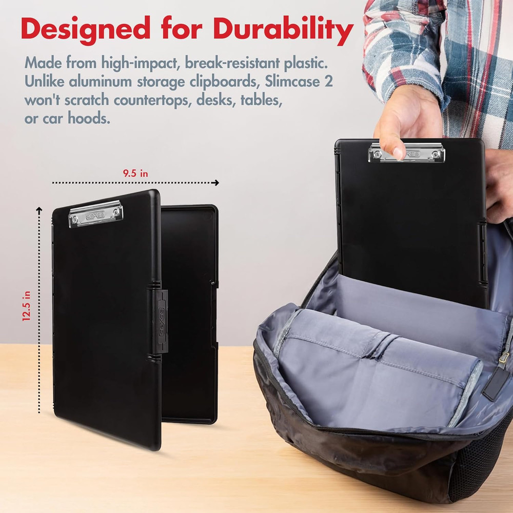 Slimcase 2 Plastic Clipboard with Storage and Side Opening, Black, Office Sup...