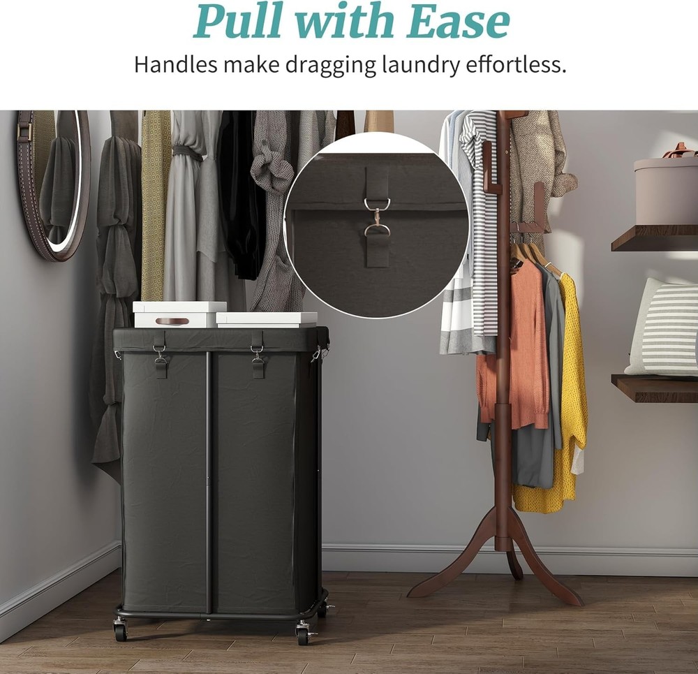 Laundry Hamper W/ Wheels Rolling Laundry Basket W/ Metal Frame & Removable Bag