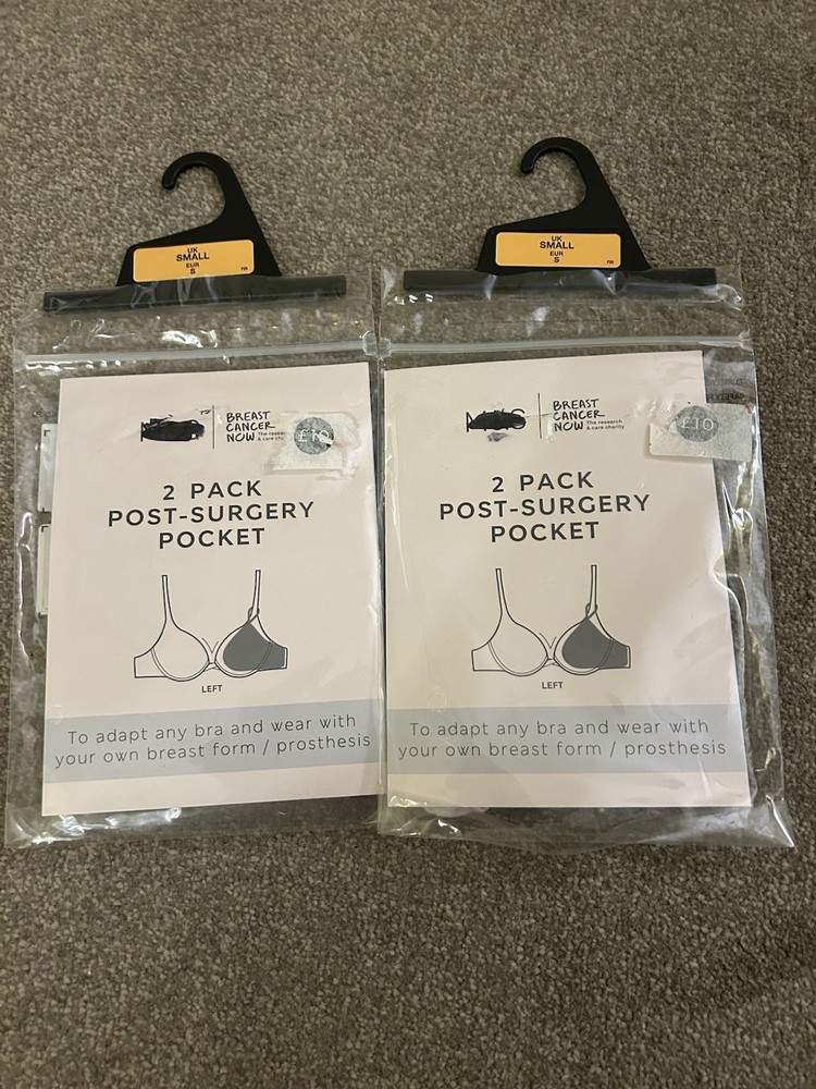 Marks & Spencer M&S Post Surgery Bra Pocket White Small LEFT SIDE 2 x 2 Pack
