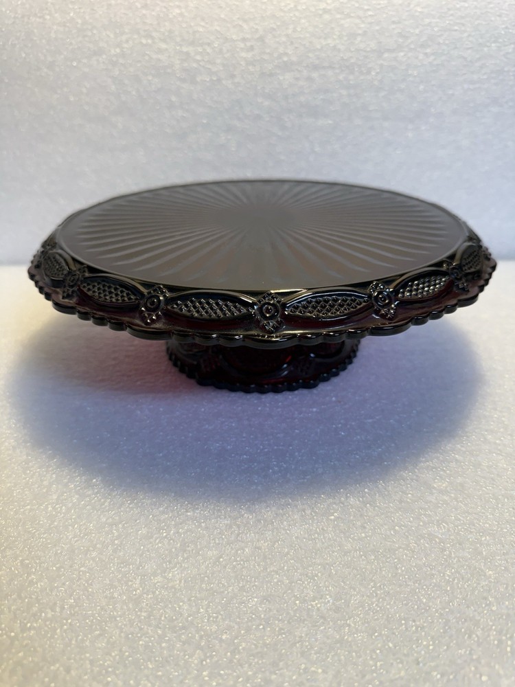 Vintage Avon 1876 Cape Cod Ruby Red Glass Pedestal Cake Stand EUC