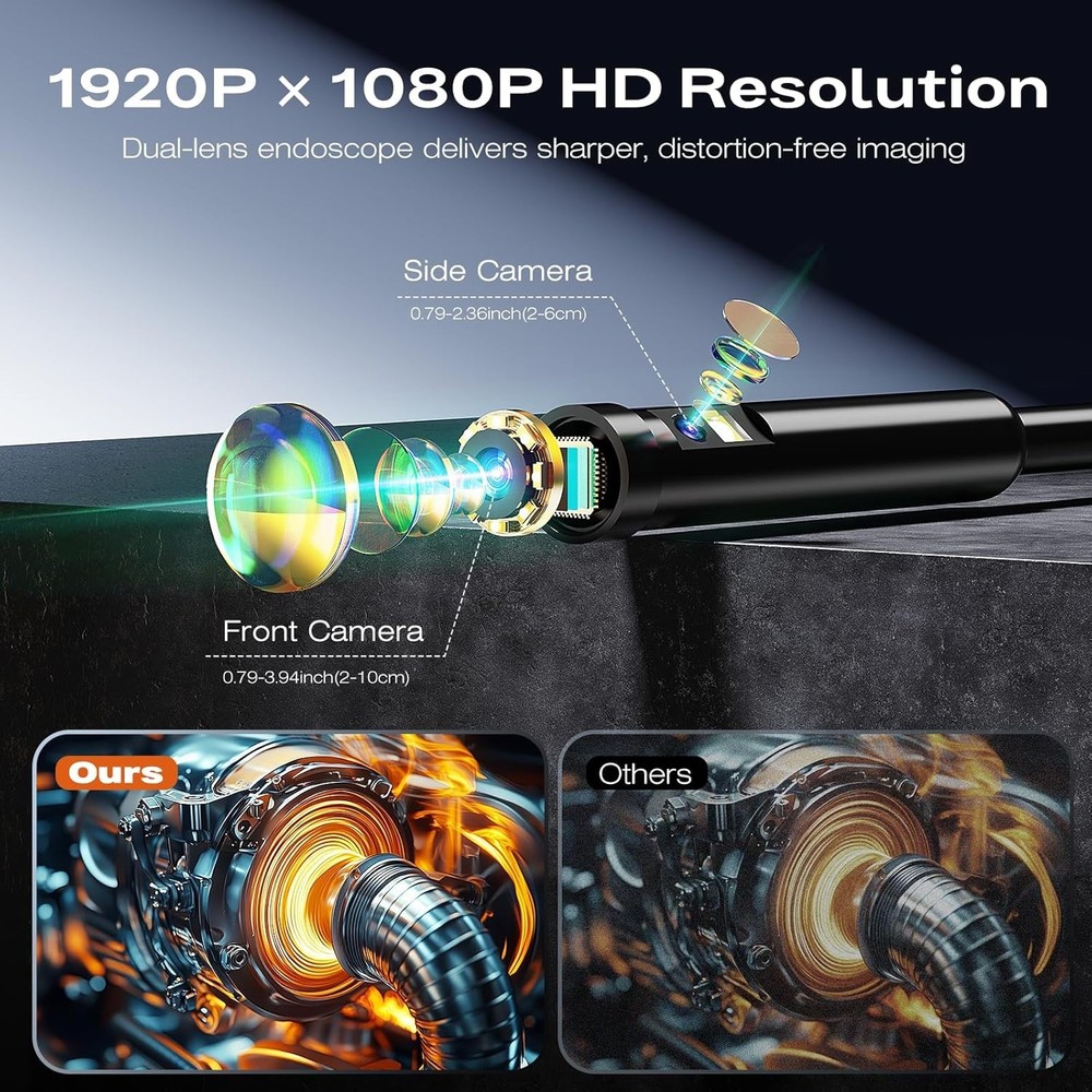 Dual Lens Borescope Camera, 4.3" HD IPS Screen
