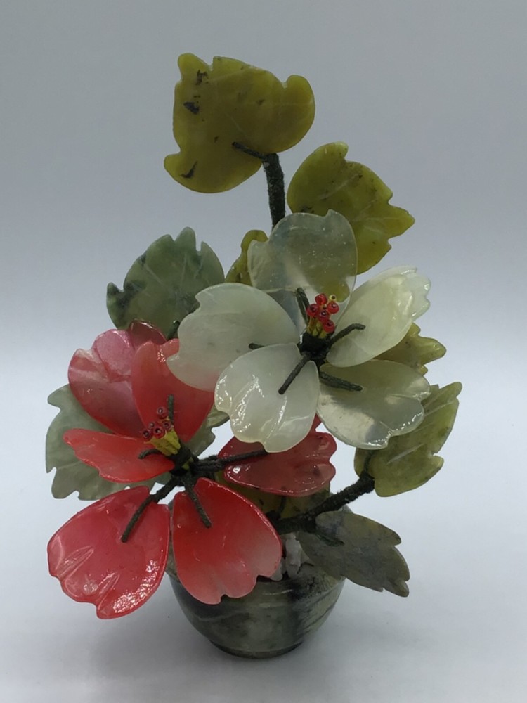 Vintage Chinese Jade Tree Blossom with Marble Base 7"
