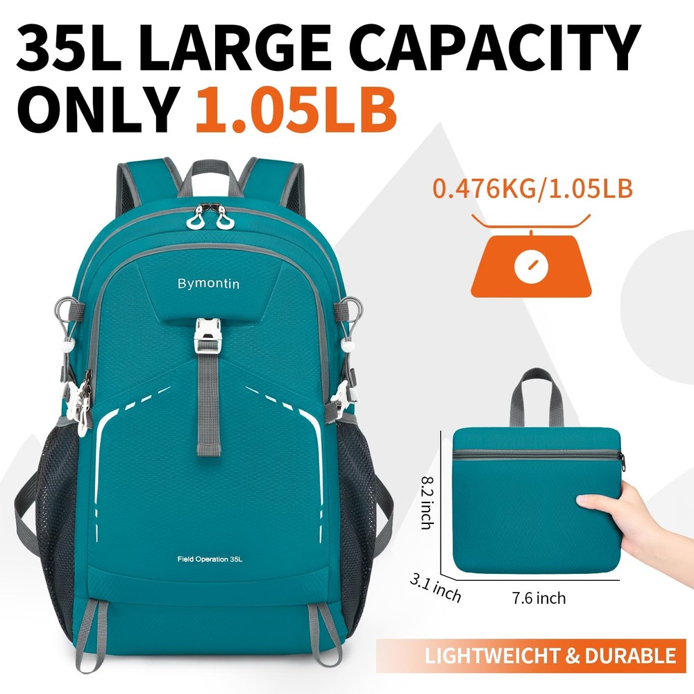 35L Lightweight Packable Backpack – Durable Foldable Daypack for Travel, Hiki...