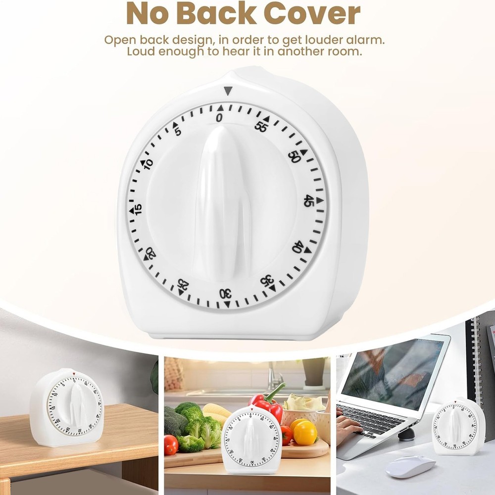Cooking Timer for Elderly 60-Min Manual Wind Up Countdown Visual Baking
