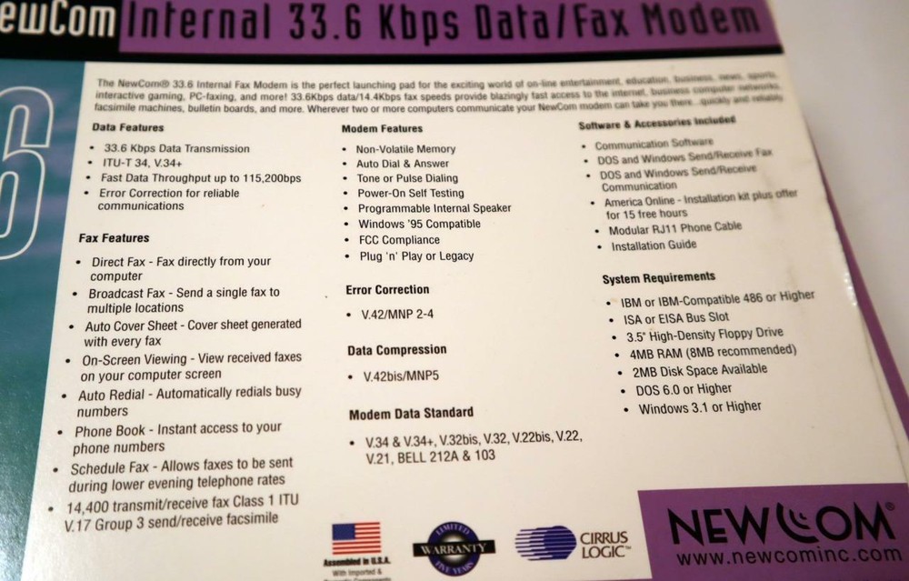 VINTAGE NEWCOM 33.6 INTERNAL DATA/FAX MODEM NEW OPEN BOX
