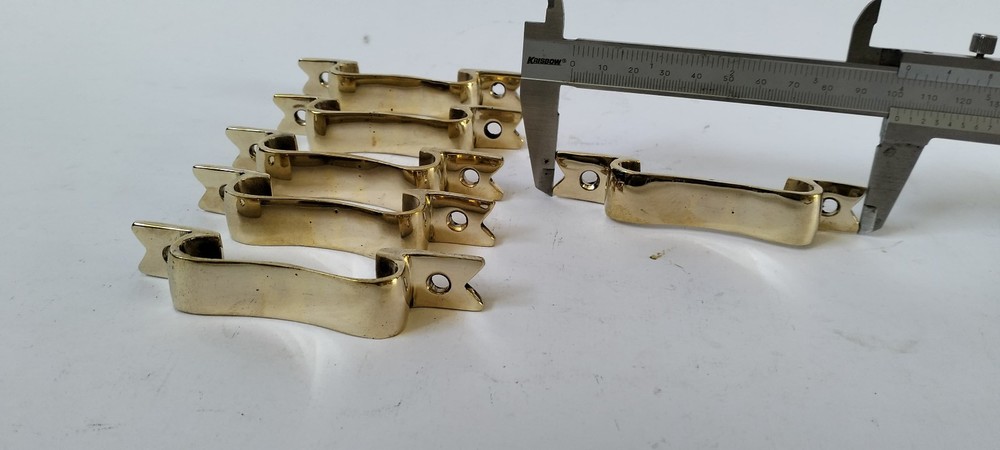 6 PULLS 4" handle heavy ribbon solid heavy brass old style kitchen GRAB 10 cm