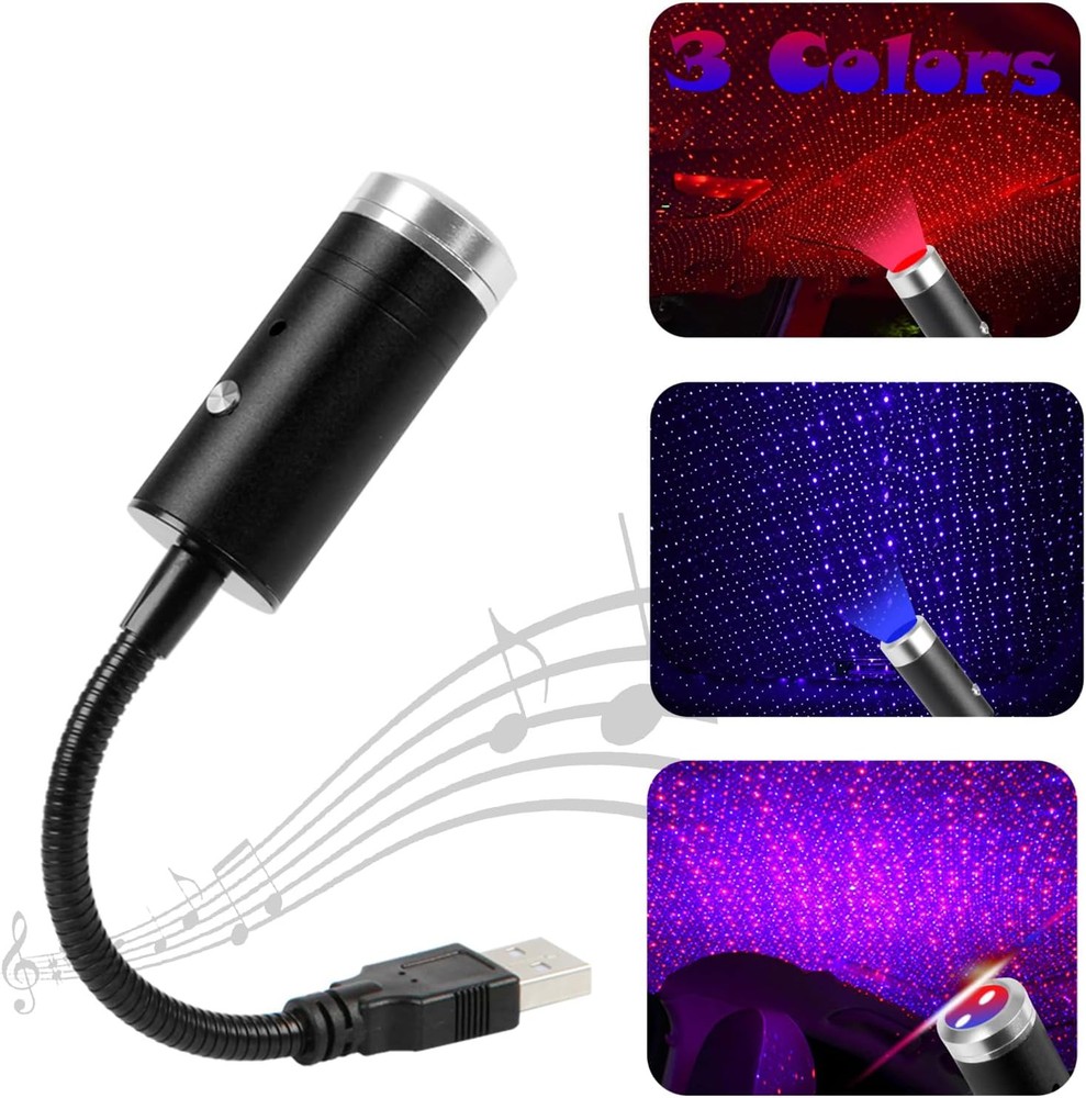 Aevdor USB Star Light Sound Activated, 3 Colors + 9 Functional Modes, Blue