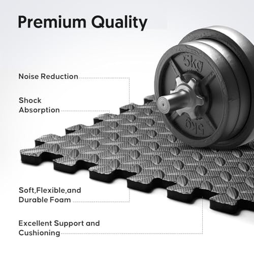 Interlocking Foam Exercise Mat, 12 Pack Puzzle Gym Flooring, 48 SQ FT, Black