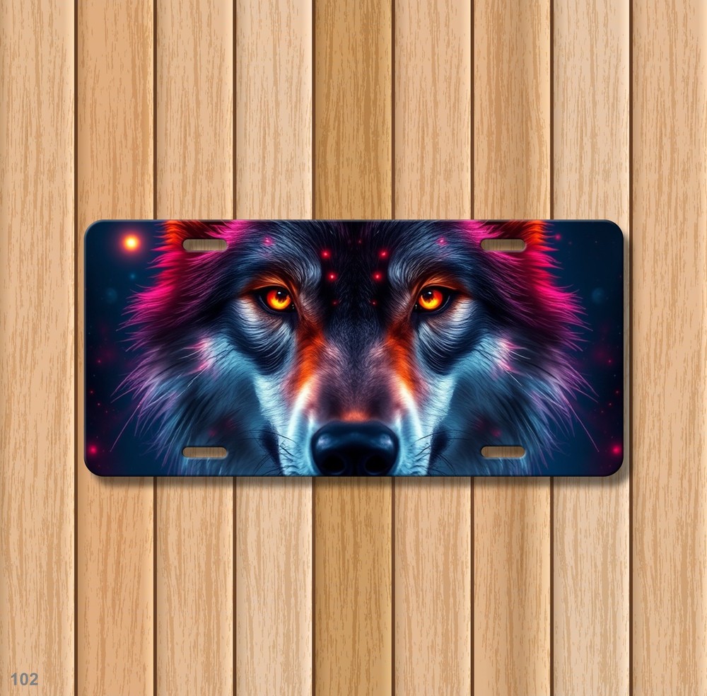Hyperrealistic Wolf License Plate Your Text Auto Tag Special Gift