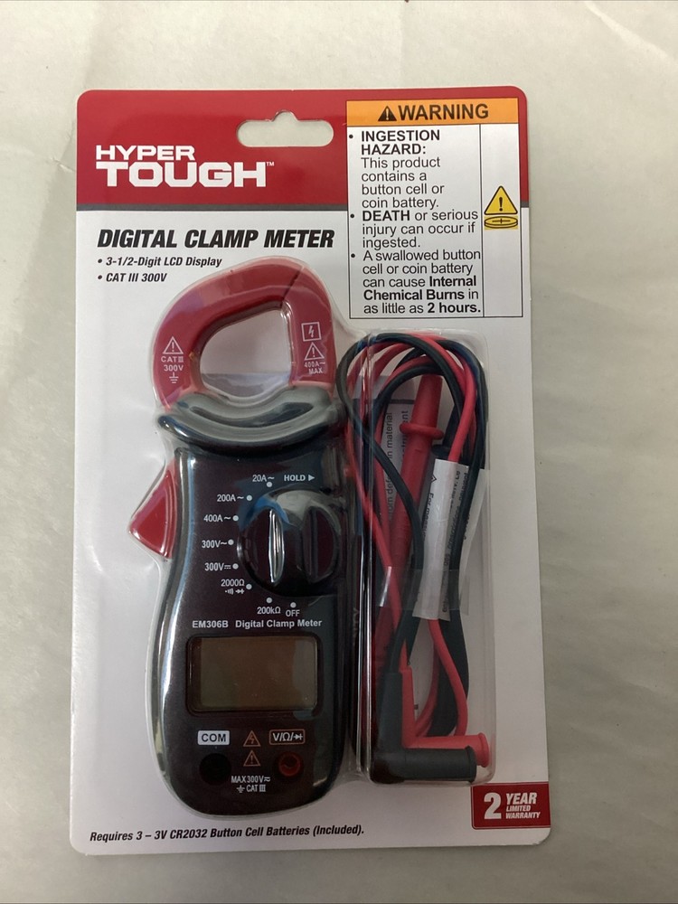 Hyper Tough DIGITAL CLAMP METER AC DC 300V LCD Display Diode & Continuity Check