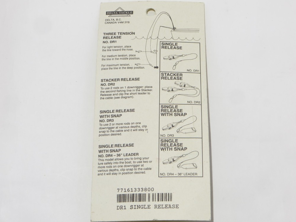 Delta Tackle Single Downrigger Release Three Tension DR1
