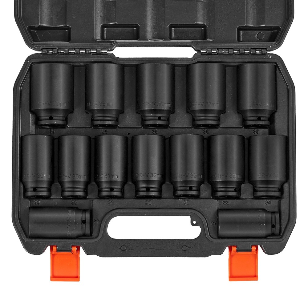 Axle Nut Impact Socket Set 1/2" Drive Deep 6+12-Point 14PCS Metric Socket