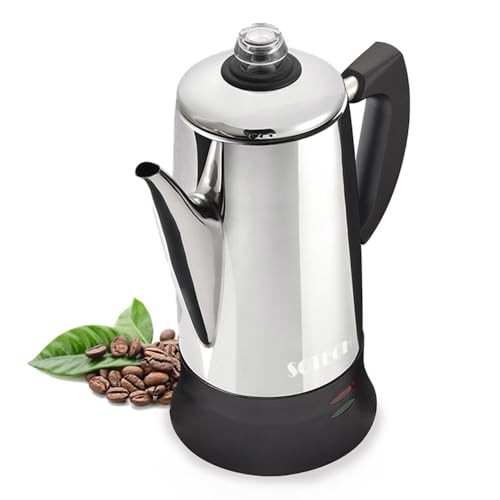 Percolator Coffee Pot Electric Maker with Cool Touch Handle, Clear Brew