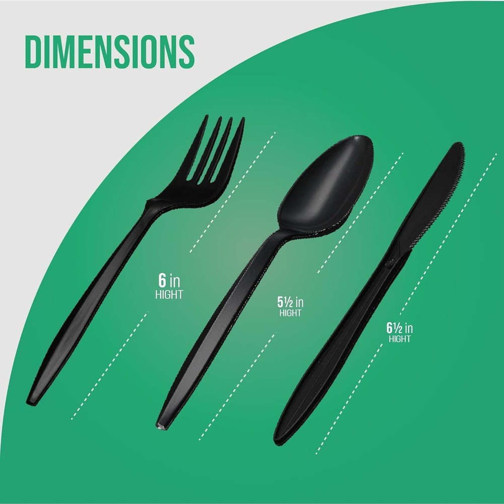 1,000 Plastic Disposable Cutlery Bulk Variety Pack Black Medium Weight Includes