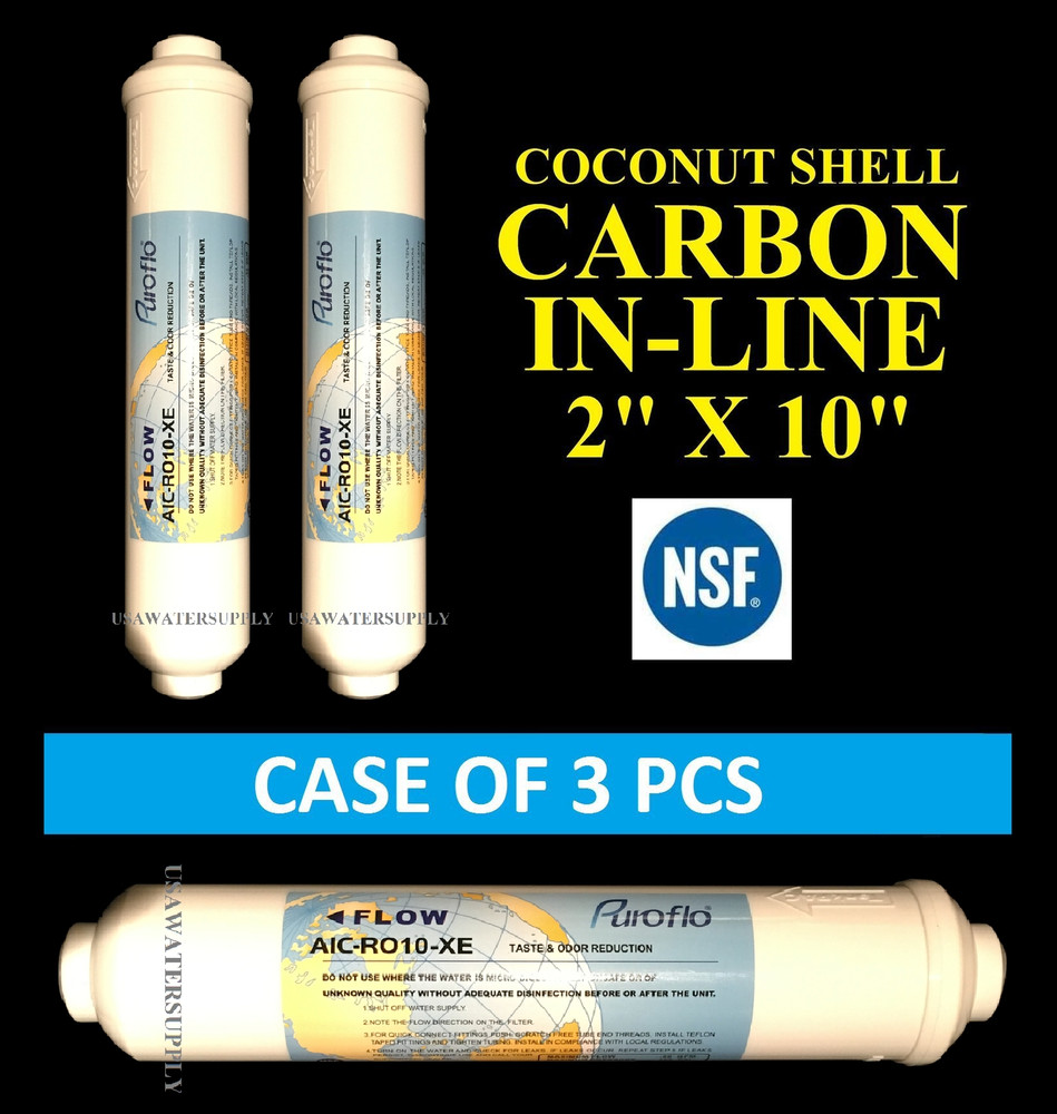 Post Inline Carbon GAC Water Filter for Reverse Osmosis RO Systems 3 PACK NSF