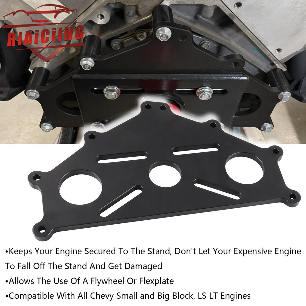 Engine Safe Stand Adapter Plate Compatible with Chevy Black, Black