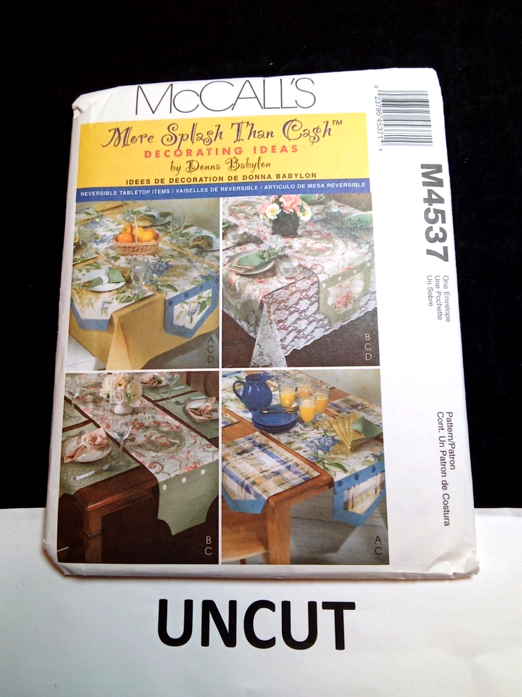 McCALL'S Home Decor Pattern M4537 OSZ Reversible Tablecloth Runner Placemats