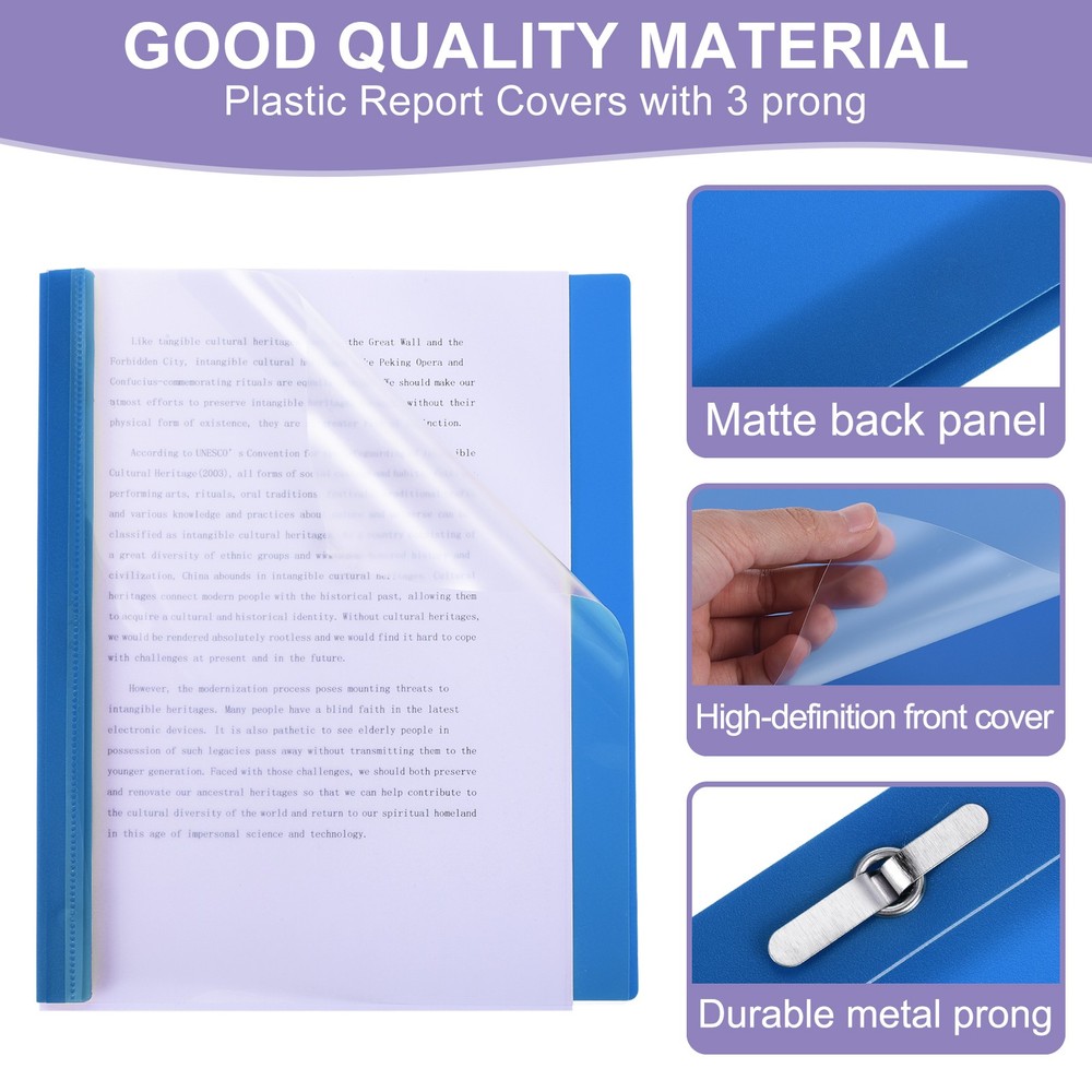 5 Pcs 80 Sheet Capacity Clear Front Presentation Cover with 3 Prong, Dark Blue