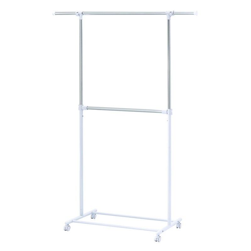 Adjustable 2-Tier Chrome Garment Rack Rolling Storage Solution W/ Wheels New