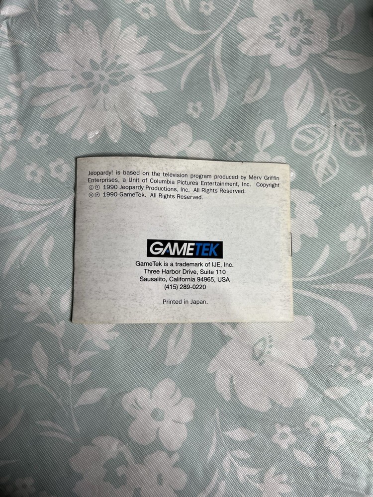 Nintendo Gameboy Instruction Manual Only Jeopardy
