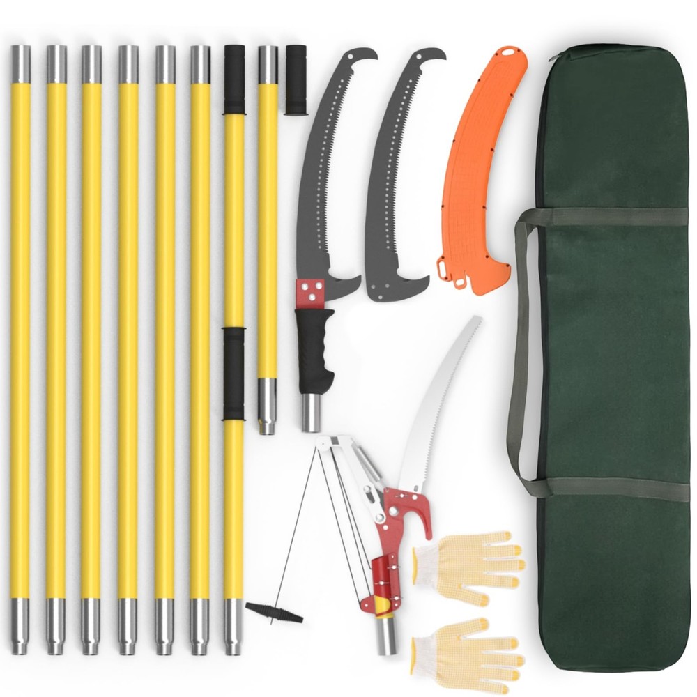 Extendable Pole Saw for Tree Trimming 7.3-27 ft, Sharp Steel Blade, Long Handle