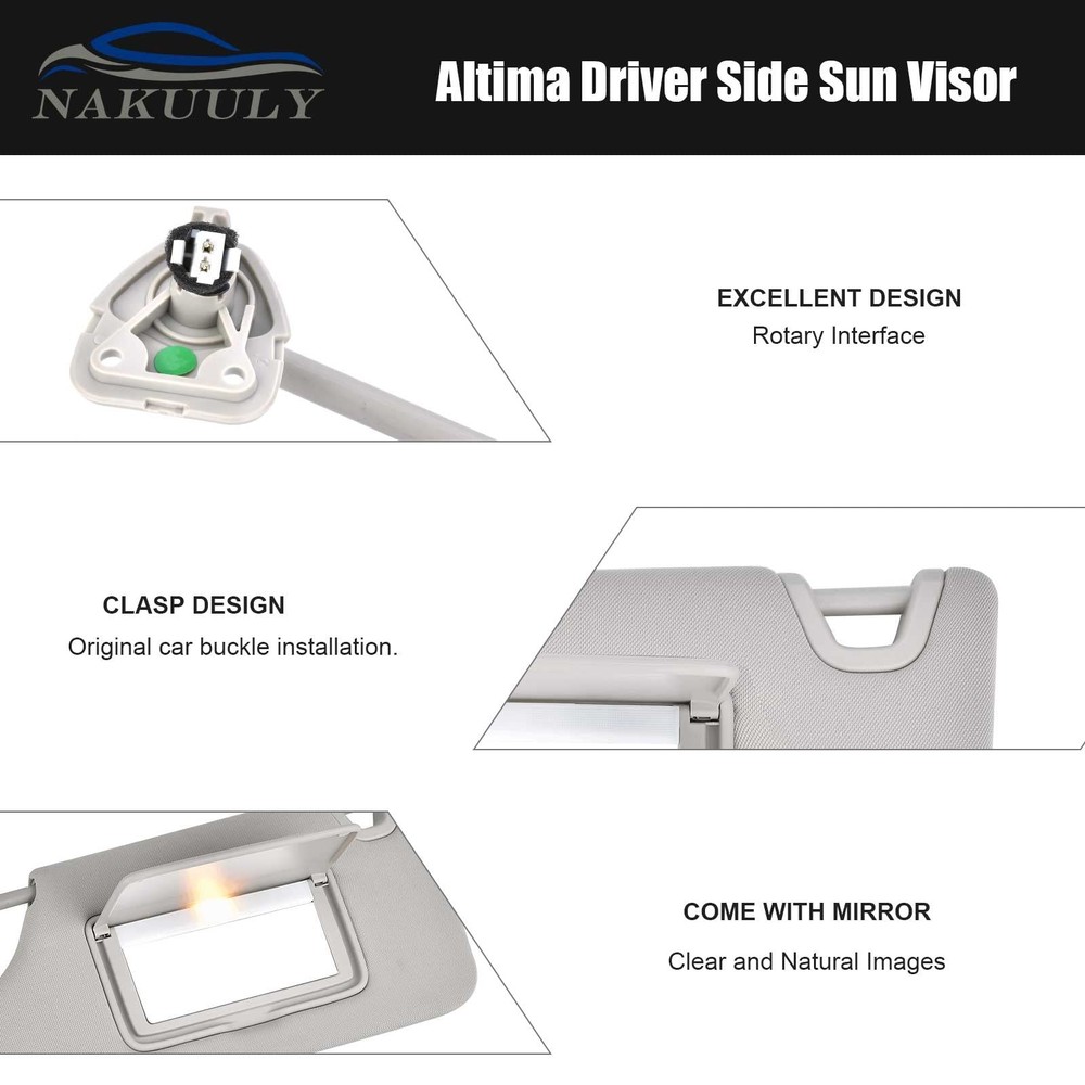 Nakuuly Left Driver Side Sun Visor Gray with Light, Side,