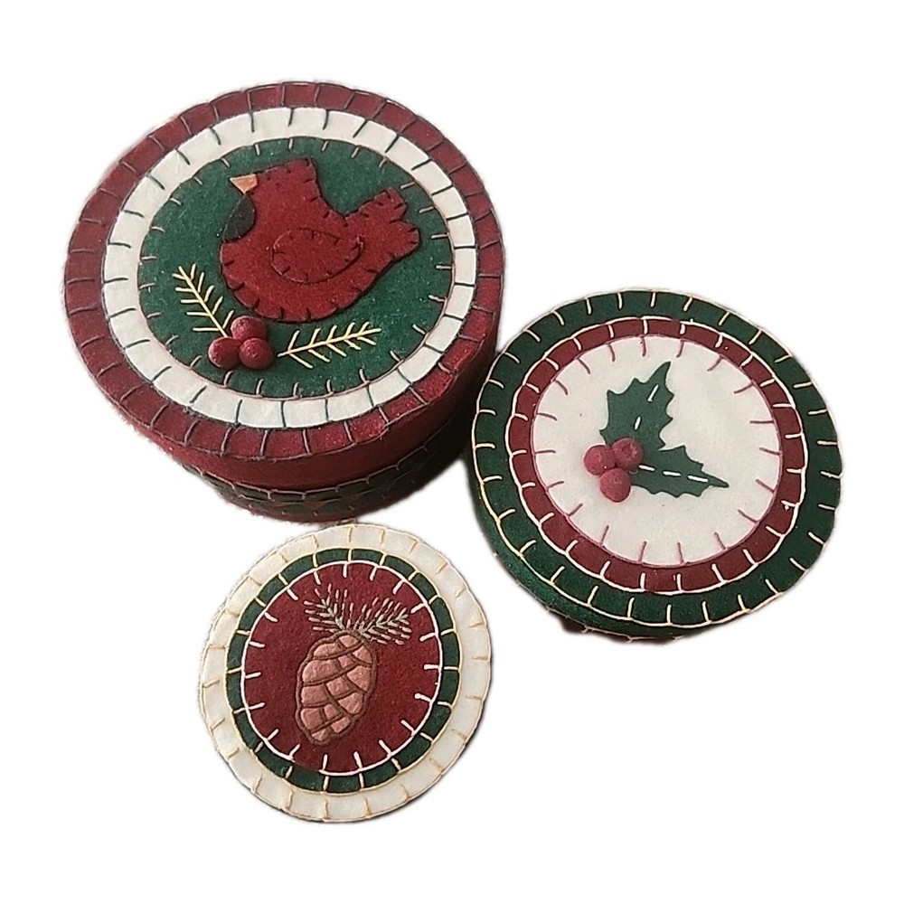 Three Stacking Felt Containers Winter Holiday Christmas