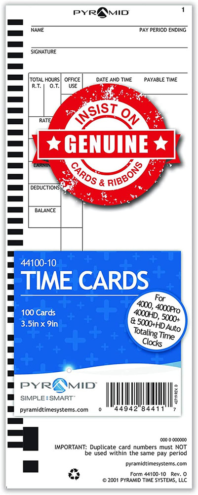 Pyramid Time System - Authentic Time Cards [44100-10PK3] for Pyramid 4000, 4000P
