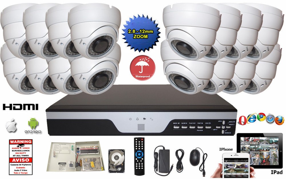 DVR 16 CH Analog High Definition 720P Security with16 VARIFOCAL Dome Camera Set