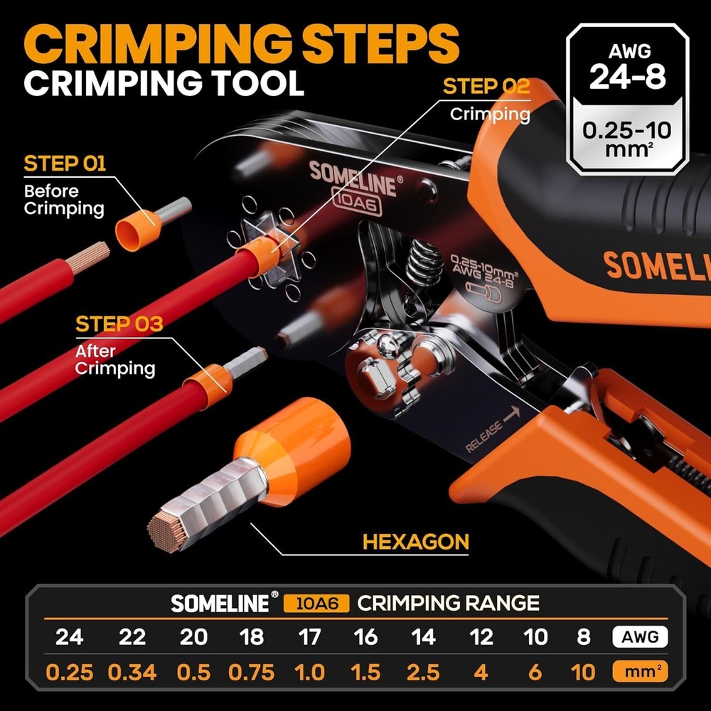 Professional Hexagonal Crimping Tool and 21 Ferrules for Precise Connections