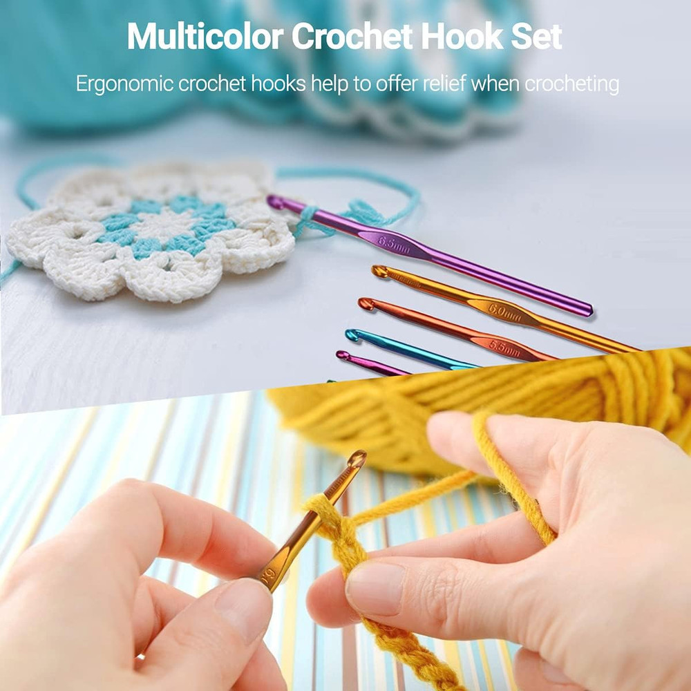 Crochet Hook Set with Yarn – 100pc Knitting Needles, Sewing & Craft Tools Kit