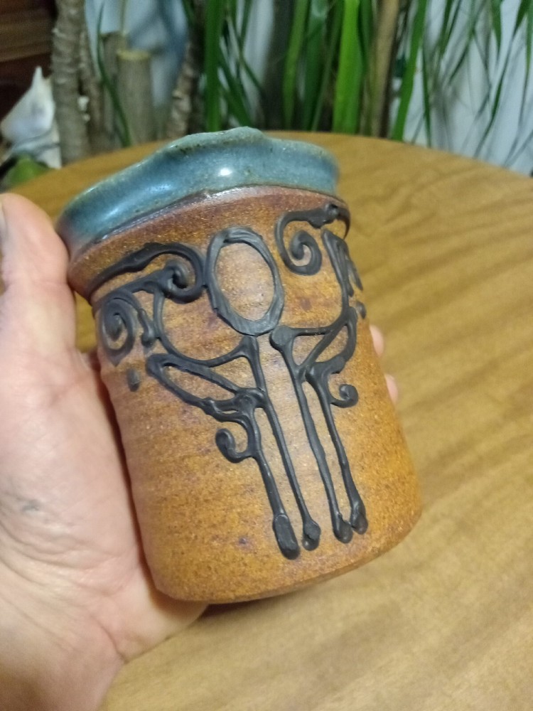 Unique Hand Thrown Studio Art Stoneware Pottery 4³/⁴" Pitcher Signed