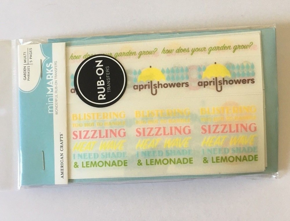 BACKYARD GARDEN PHRASE Rubon Transfer Pack Summer April Showers Spring Easter