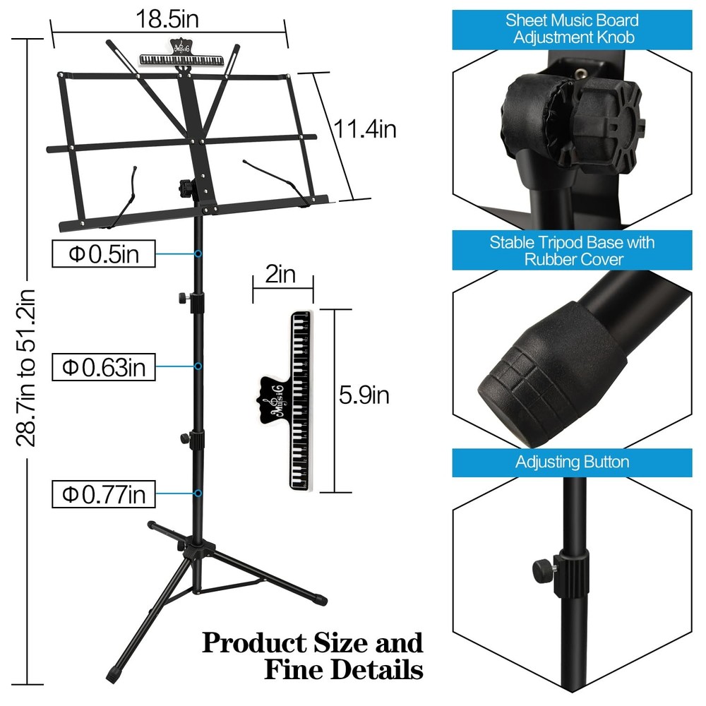 4 Pack Music Stand, 2 in 1 Dual-Use Folding Sheet 4 - Black