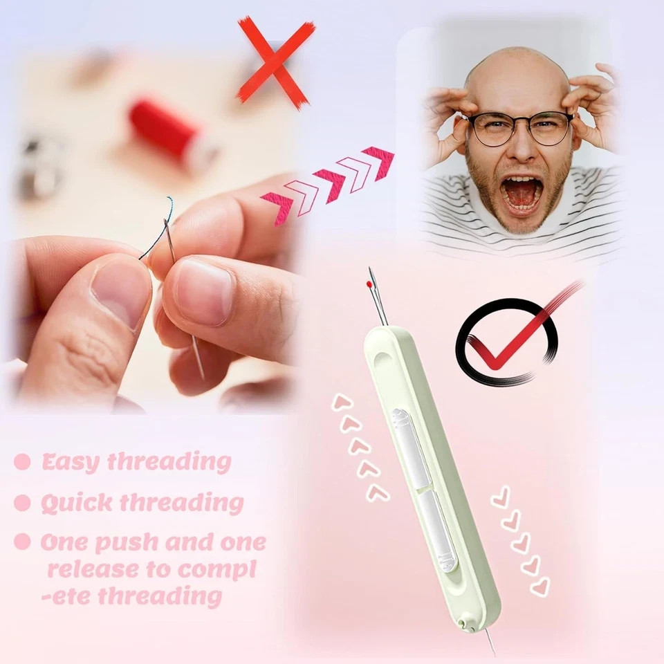 3 Pack Needle Threader, 2025 Upgraded Plug-in 2 in 1 Threader Seam...