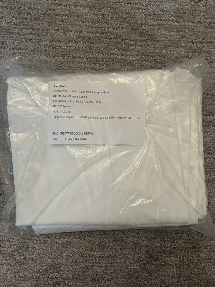 5 Pack AAMI Level 1 Isolation Gown Polyester Washable Reusable S/M New