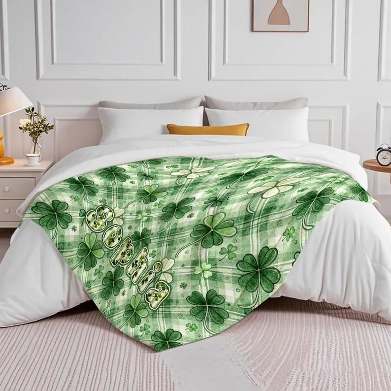 Shamrock Throw Blanket Custom Name Personalized St Patrick's Day Gift