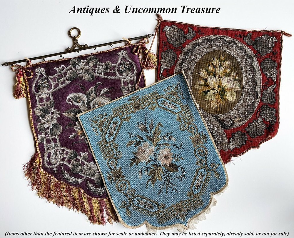 Antique Victorian Glass Beadwork and Needlepoint Fire Screen Panel for Pillow ?
