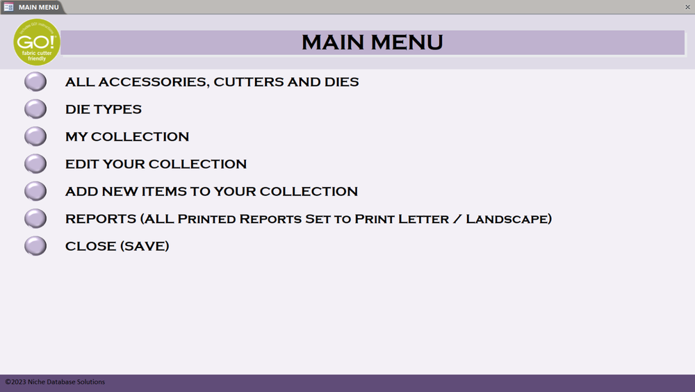 AccuQuilt GO! Accessories, Cutters & Dies Pre-Loaded MS ACCESS Database & Manual