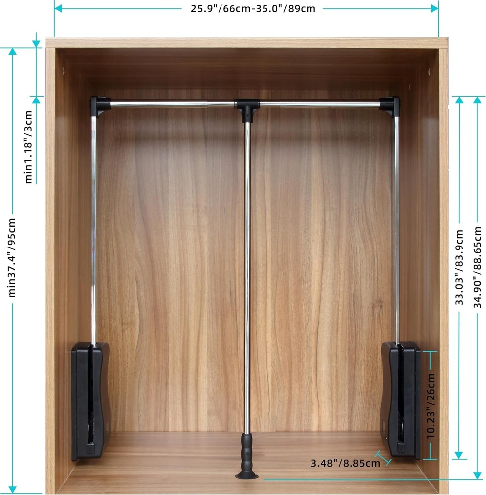 Pull Down Closet Rod 26"-35", Adjustable Side Mounted 35 inch, chrome