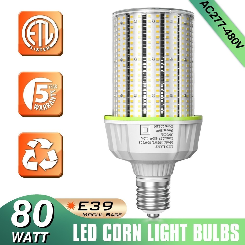 2X  480V 80W LED Corn Light E39 Base Commercial Warehouse High Bay Light 12000lm