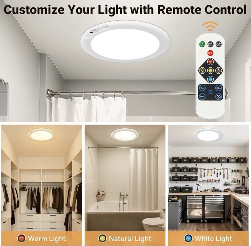 Rechargeable Motion Sensor Ceiling Light LED Remote Closet Hallway 7.5”