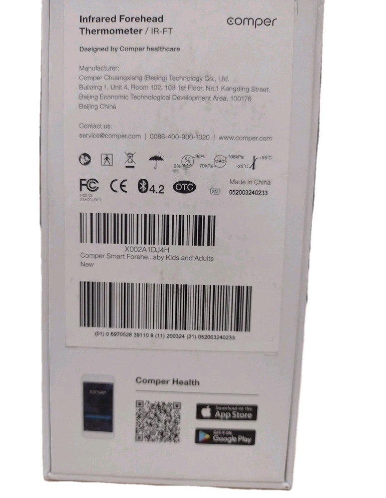 Comper Non Contact Thermometer, with Smart App, Bluetooth Connection, Good Cond.