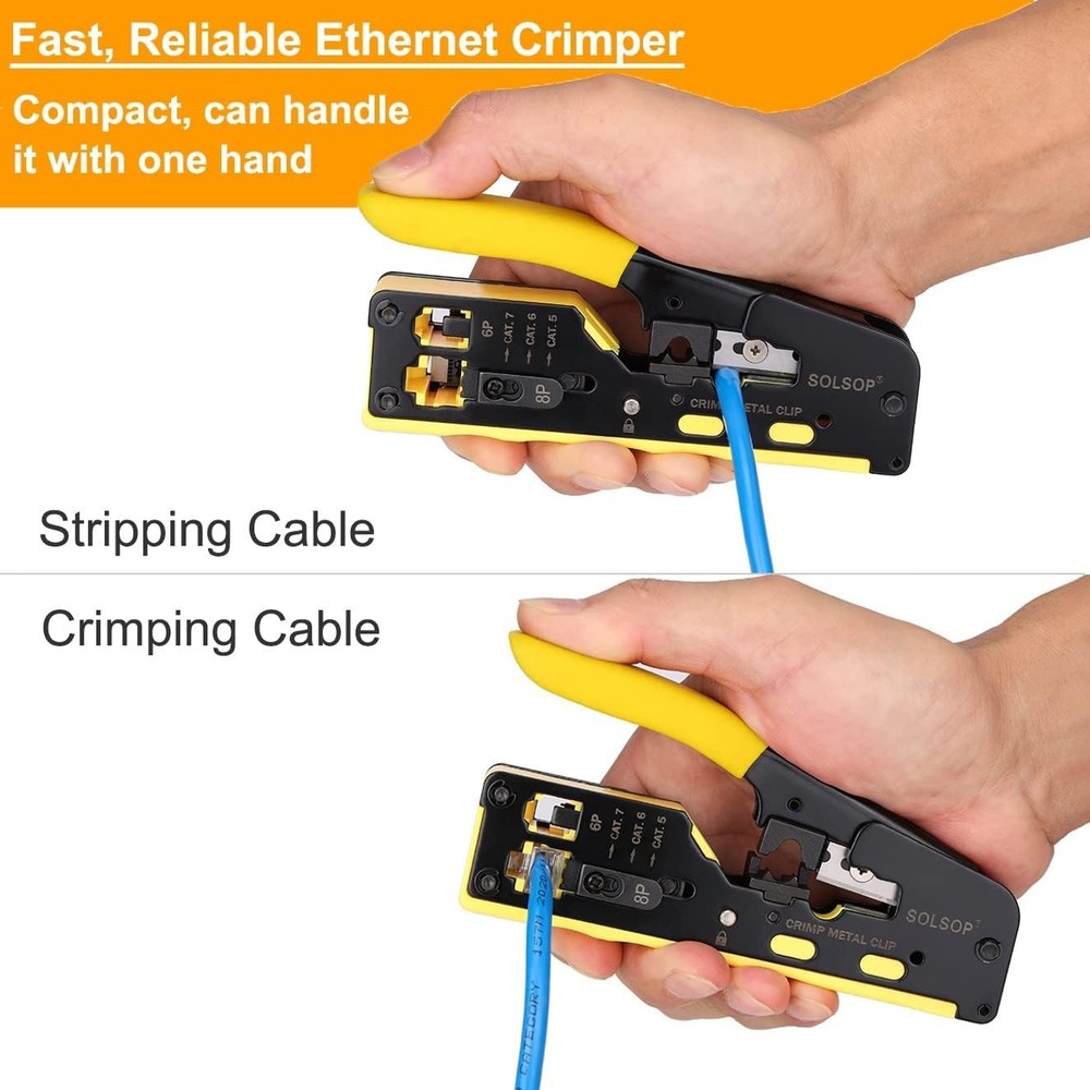 Professional Ethernet Crimping Tool with Network Tester and 50 Connector Boots